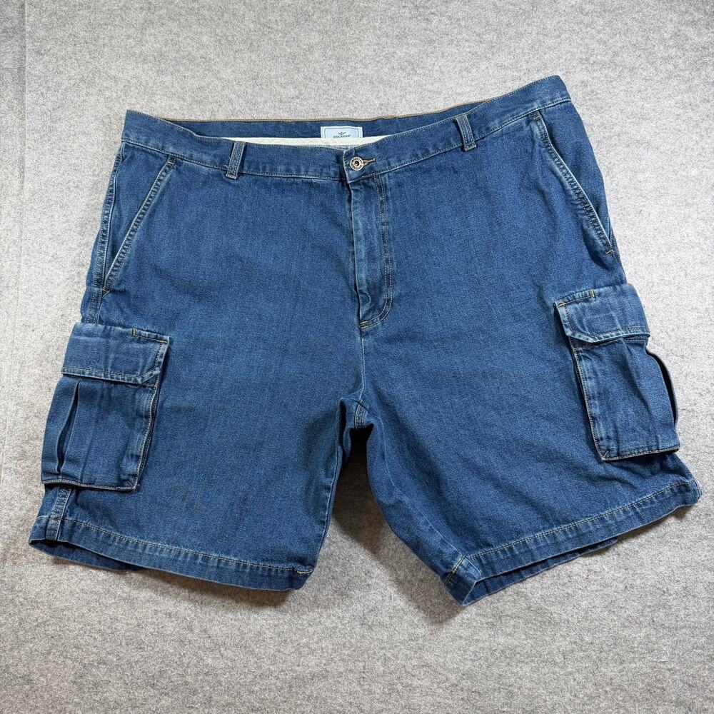 Dockers Cargo Shorts Jorts Mens W44 Denim Blue Flat Front Relaxed Fit Casual